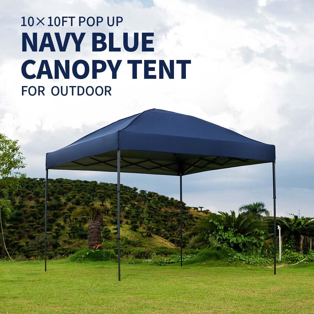 10x10 Pop Up Canopy Tent with 2 Sidewalls, Easy Up Canopy Upgraded Outdoor Party Sun Shade Tent Portable Gazebo for Beach Camping Events with Carry Bag and 4 Sand Bags (Navy Blue-New)