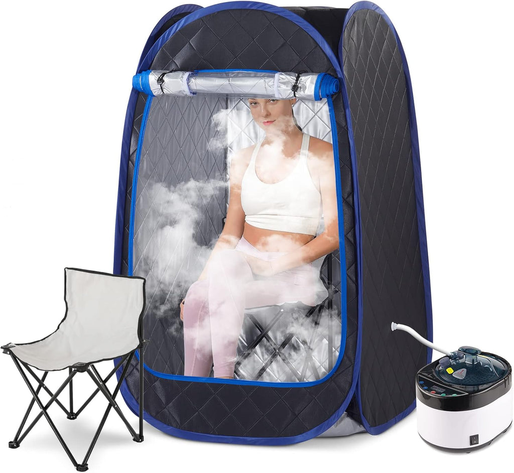 Portable Steam Sauna, Full Size Personal Sauna for Home, One Person Relaxation, with 4L & 1500W Steam Generator, Remote Control, Timer, Portable Sauna Chair (31.49 x 31.49 x 55.1inch, Black)