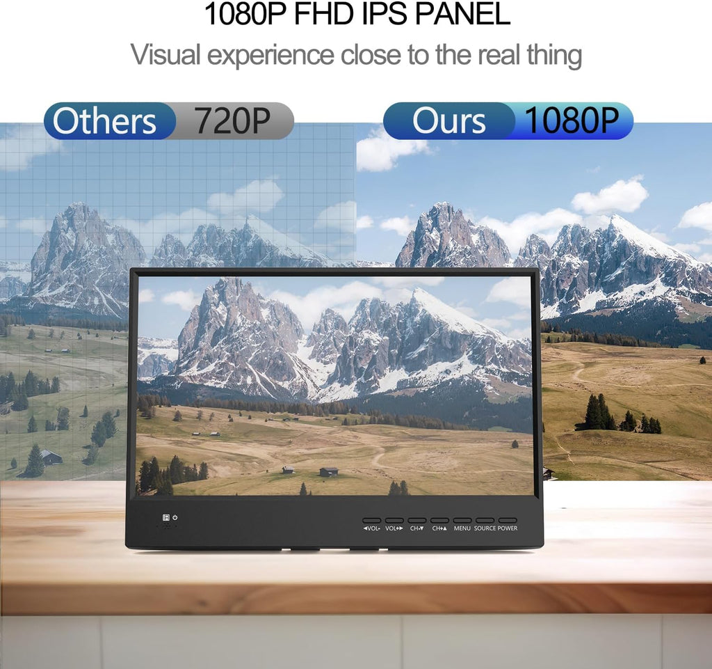 othoig 15.6 inch Small TV,Flat FHD IPS 1080P Screen TV with Antenna and Digital ATSC Tuner,HDMI/USB/VGA/Port,12 Volt Car Charger Cable/AC Power for Kitchen and Caravan(Non Smart TV)