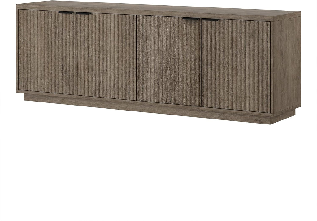 Henn&Hart Fluted TV Stand for TVs up to 78' with 2 Ribbed Storage Cabinets and Adjustable Shelves for Living Room, Family Room, or Office, Weathered Gray