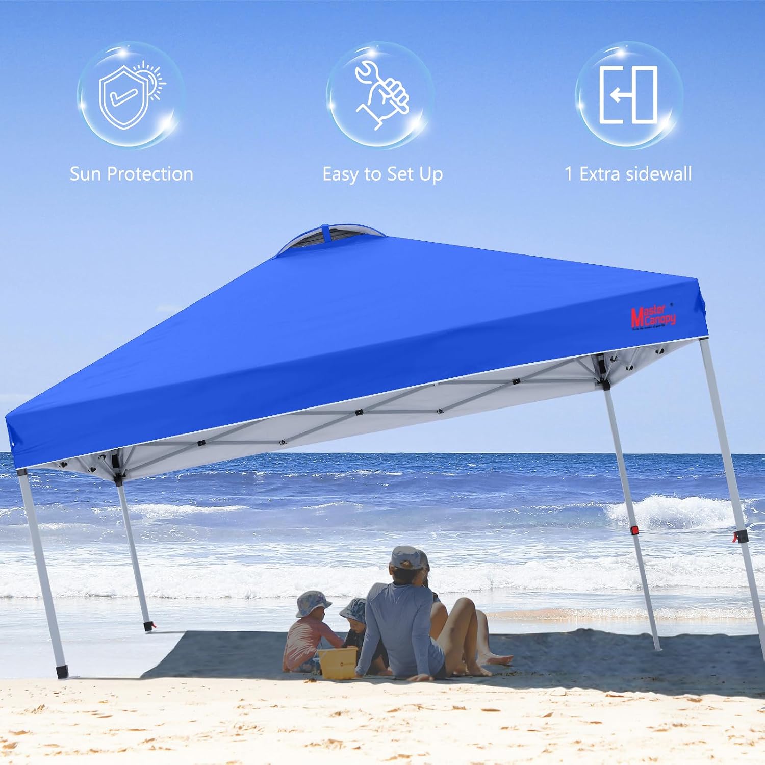 MASTERCANOPY Durable Pop-up Canopy Tent with 1 Sidewall (6.6'x6.6',Blue)
