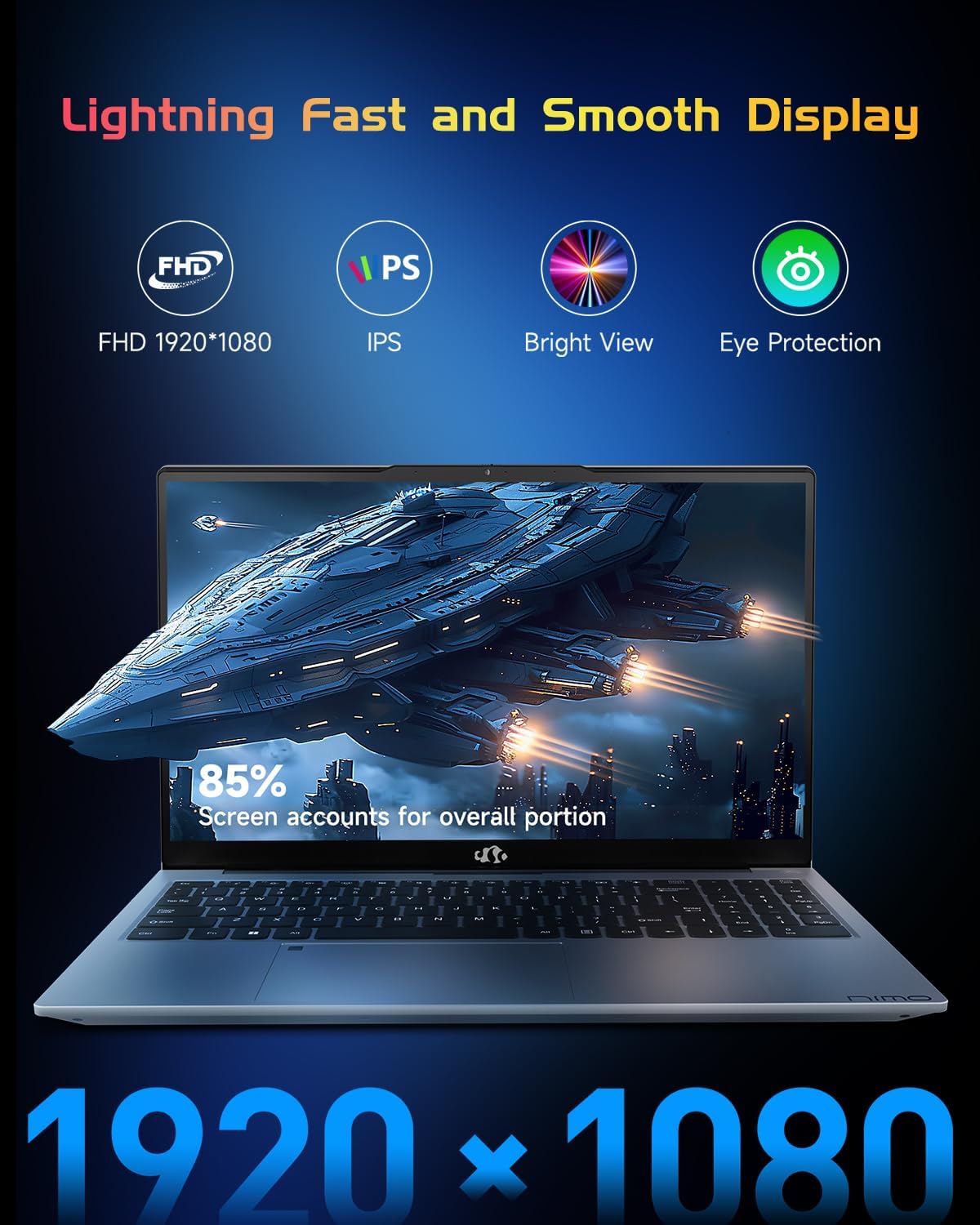 NIMO 15.6' IPS FHD-Laptop, Intel Pentium Quad Core N100 8GB RAM 256GB SSD (Beat i3-1115G4, Up to 3.4GHz) Computer with Backlit Keyboard Fingerprint Type-C Charger WiFi 6 BT5.2, for Student and Home