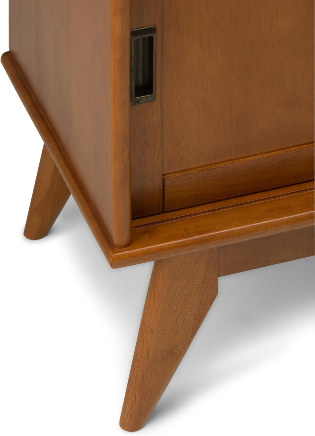 SIMPLIHOME Draper TV Stand - 54 inch Wide Solid Wood Tall Media Console in Teak Brown, Mid Century Modern Entertainment Center for Living Room for TVs up to 60 Inches with Shelves and Cable Management