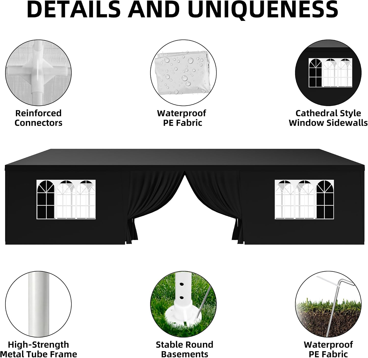 10x30 Party Tent Heavy Duty Outdoor Canopy Tents for Parties with 8 Removable Sidewalls Outside Large Gazebo Shelter Carpas para Fiestas for Backyard Patio Events Wedding BBQ, Black