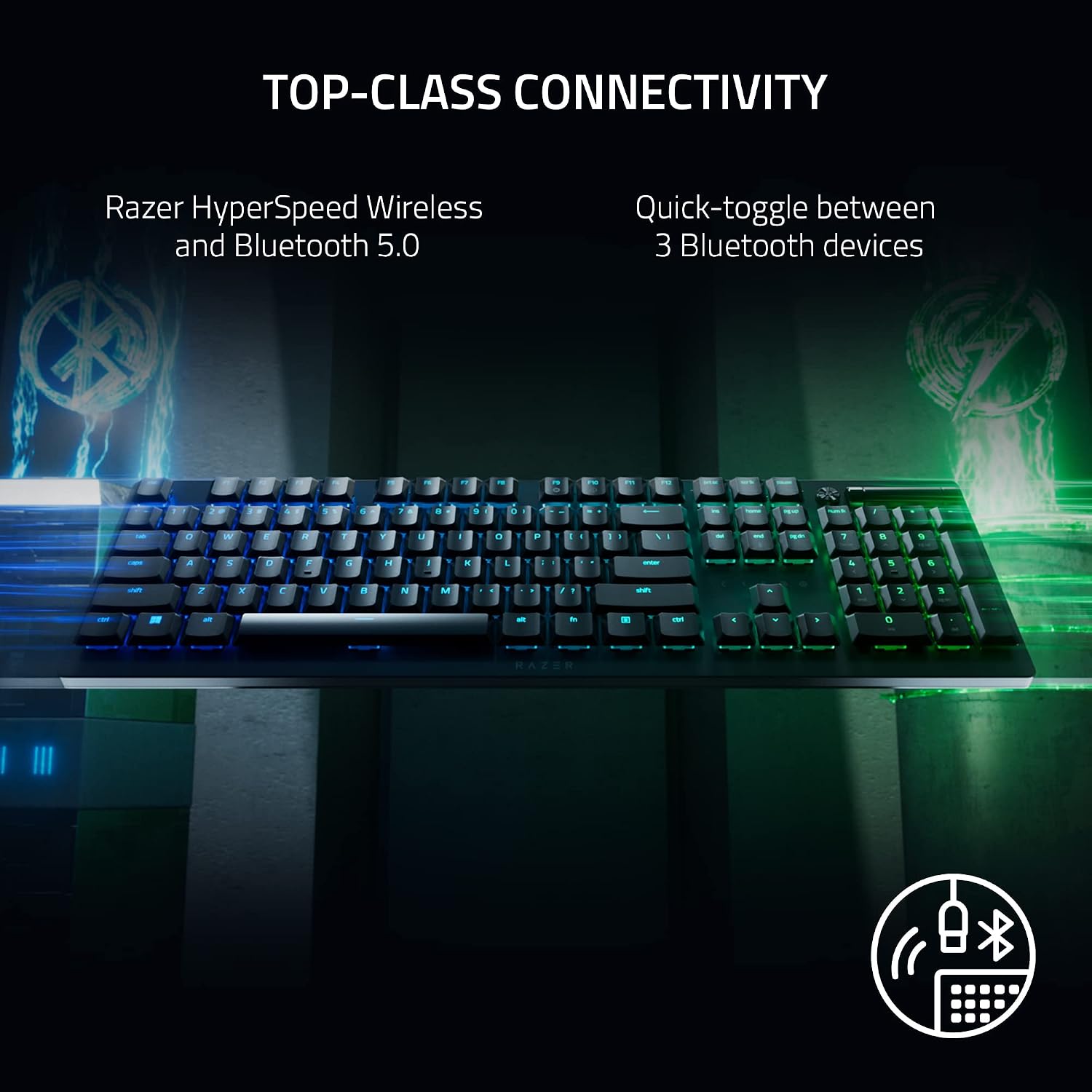 Razer DeathStalker V2 Pro Wireless Gaming Keyboard: Low-Profile Optical Switche HyperSpeed Wireless & Bluetooth 5.0-40 Hr Battery - Ultra-Durable Coated Keycaps - Chroma RGB (Renewed)