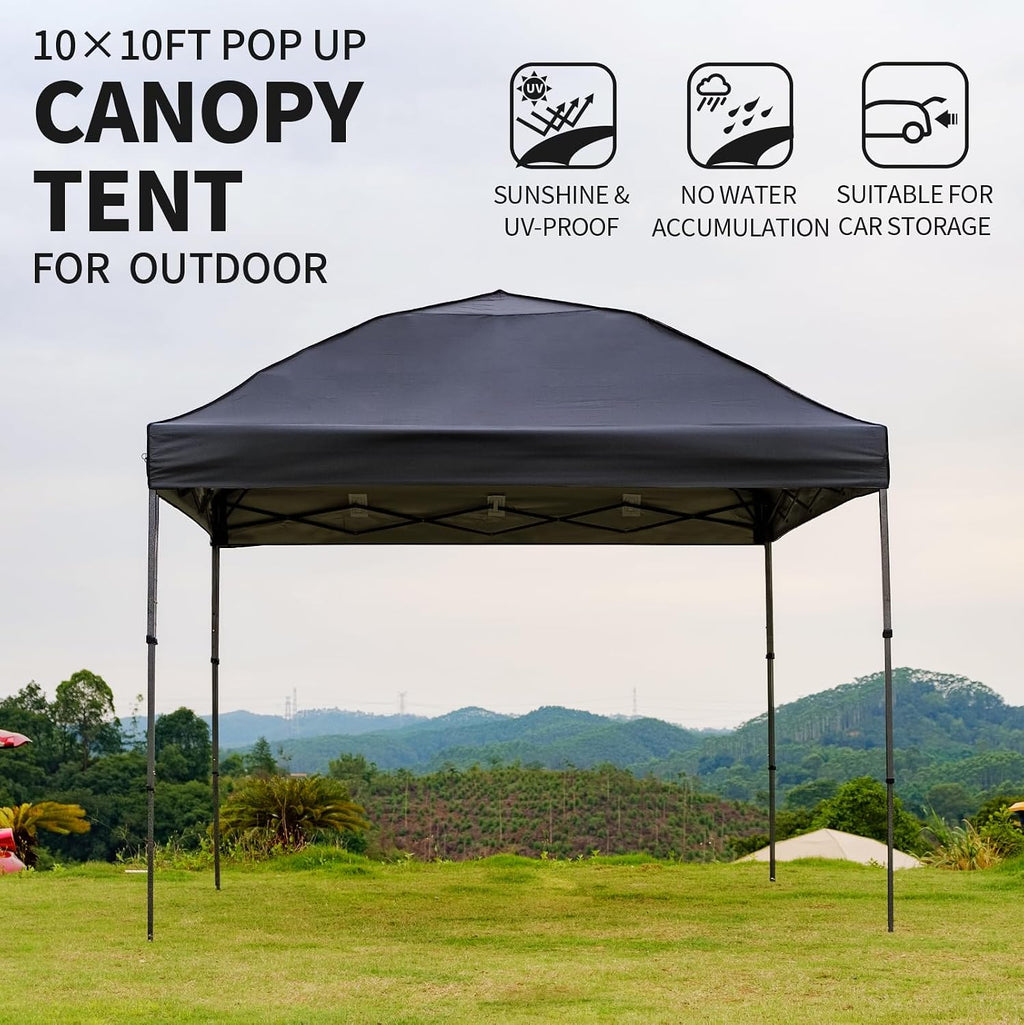10x10 Pop Up Canopy Tent with 2 Sidewalls, Easy UpCanopy Outdoor Party Sun Shade Tent Portable Gazebofor Beach Camping Events with Carry Bag and 4 SandBags