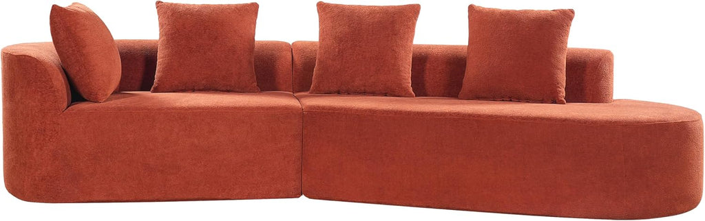 Merax 2-Piece 116' L-Shaped Modular Sectional Sofa Set, 4 Seat Fully Assembled Curved Upholstery Couch with High-Density Compressed Sponge, Chaise Lounge & 4 Pillows for Living Room, Orange