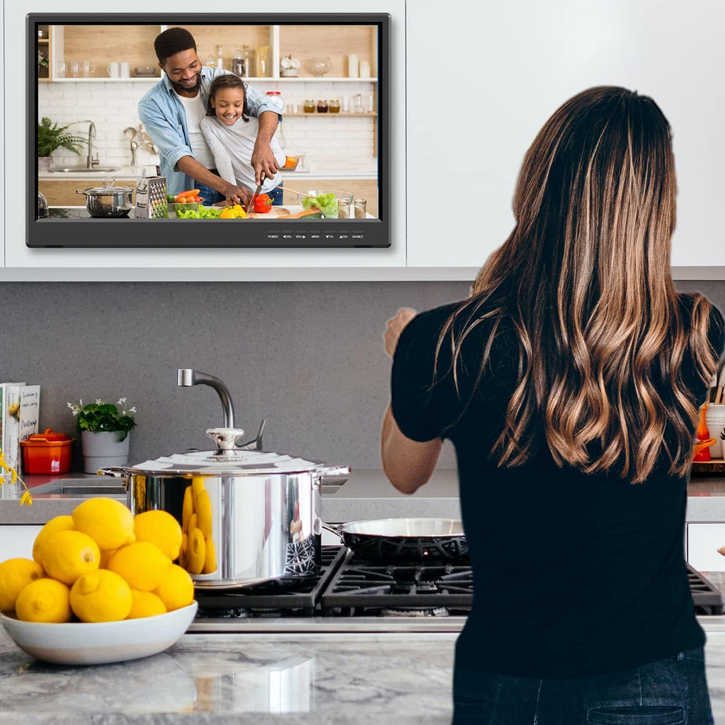 Feihe 19 Inch Flat Screen TV Built in Digital ATSC Tuners, 1080p LED TV with HDMI VGA AV USB Port for Kitchen, Bedroom, RV, Caravan, Camping, Outdoor