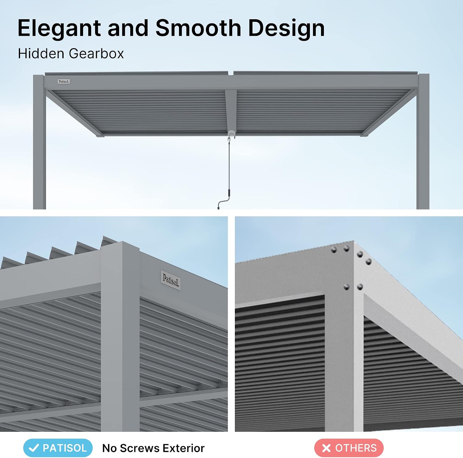 PATISOL Louvered Pergola 13'x10' Outdoor Full Aluminum Wall Mounted with Adjustable Roof Hardtop Rainproof Gazebo for Deck, Garden, Yard (Grey)
