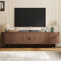 ONBRILL 86.6' TV Stand with Power Outlet for TVs up to 90 Inch, Entertainment Center with Storage and Adjustable Shelves, Modern Media Console with Sliding Doors for Living Room, Walnut