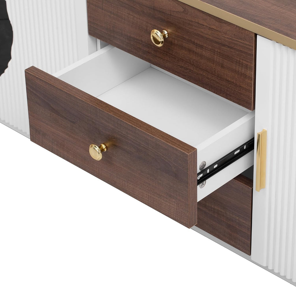 Merax 70.8'' Modern Minimalist TV Stand for TVs up to 80 Inches, Entertainment Center with 3 Drawers and 1 Shelf, Metal Handles and 2 Cabinets for Living Room,White