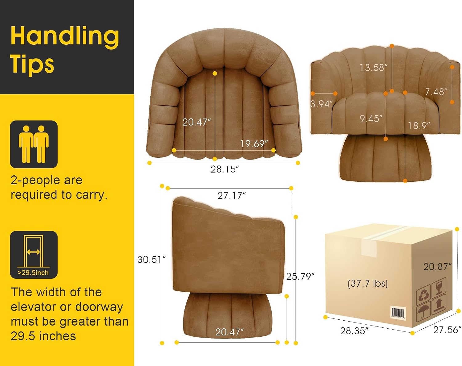 Dewhut Swivel Accent Chair, 360° Swivel Barrel Chair with Armrest, Faux Leather Upholstered Single Sofa Reading Chair for Living Room,Bedroom,Waiting Room(Brown)