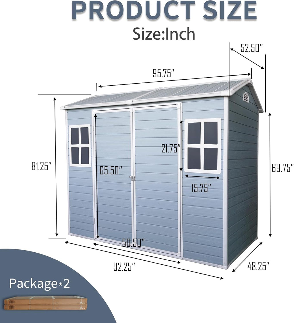 8x4 FT Outdoor Storage Shed with Floor, Weather Resistant Tool Shed with Lockable Door, Vents & Windows, Resin Garden Sheds with Sloped Roof for Backyard, Patio, Lawn, Black