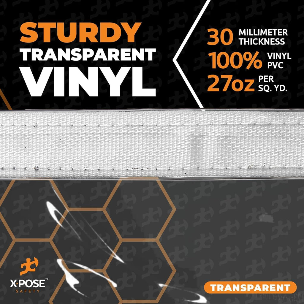 10' x 10' Clear Vinyl Tarp - 30 Mil Super Heavy Duty Transparent Waterproof PVC Tarpaulin with Brass Grommets - for Patio Enclosure, Temporary Wall, Camping, Tent Cover, Canopy - by Xpose Safety