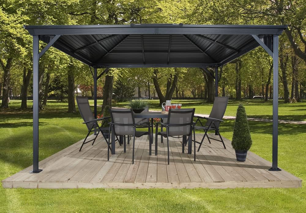 Sojag 10' x 12' Ventura Hardtop Gazebo Outdoor Weather-Resistant Aluminum Frame Sun Shelter Dark Grey