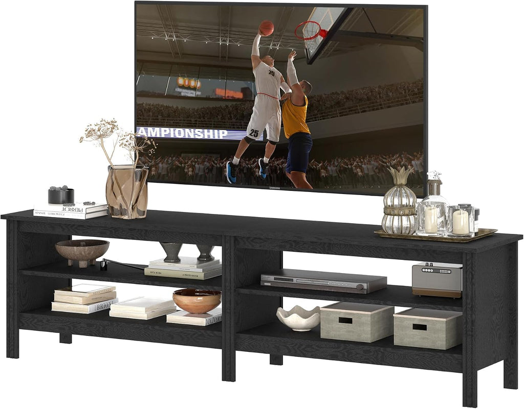 WAMPAT Modern TV Stand for 75 Inch TV, Entertainment Center for 55 60 65 70 inch TV Console Table with 4 Cubby Storage for Living Room Bedroom, Black