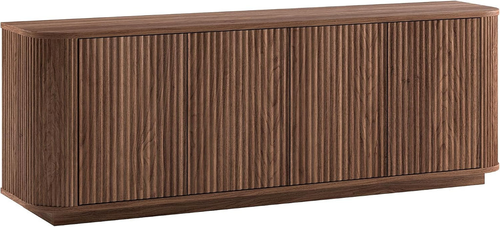 Henn&Hart TV Stand for TVs up to 75'' with 2 Ribbed Storage Cabinets with an Adjustable Shelf for Living Room, Family Room, or Office, Medium Walnut