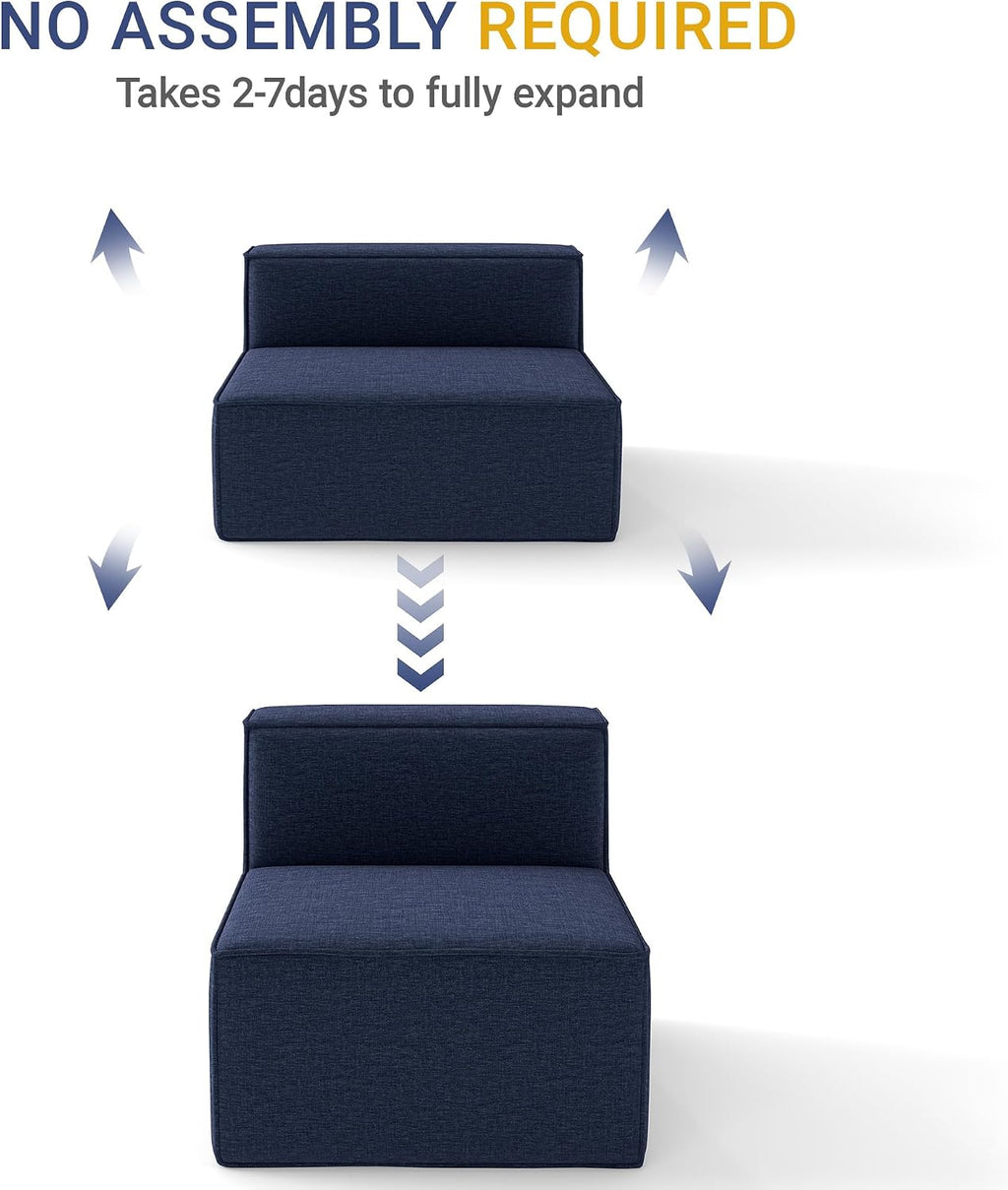 38' Modular Sectional Sofa Convertible Cube Couch Seat Set, Combine L-Shaped U-Shaped, Free Assembly, Space-Saving for Living Room, Thick Foam Fabric Chenille Blue (Only Armless)