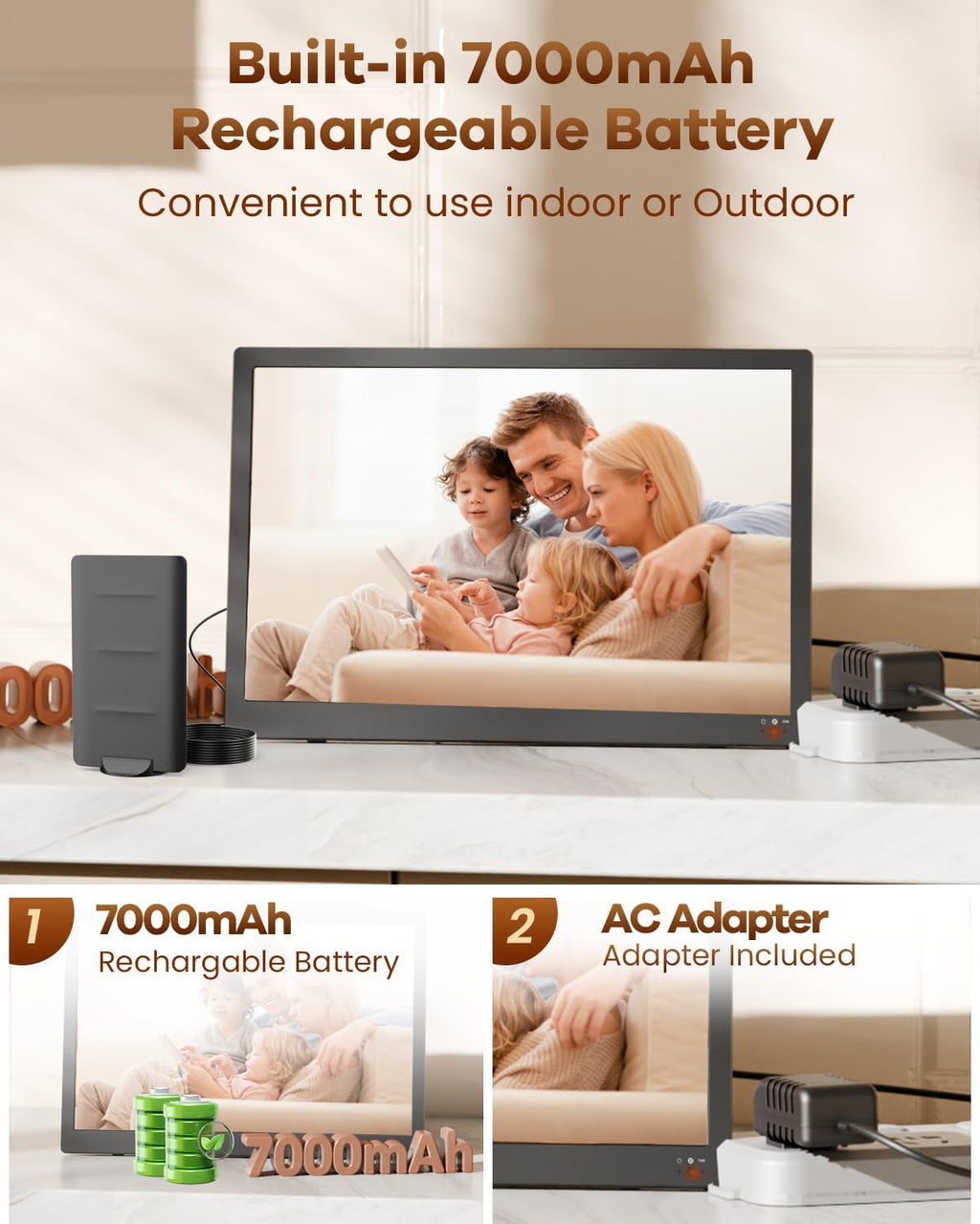 NORTHING 17.2' Portable TV with Antenna, 7000mAH Built-in Powered TV with USB/HDMI/AV Input, 12V Small T V for Camping Kitchen Bedroom RV Patio Car Power Outage, Sleep Timer