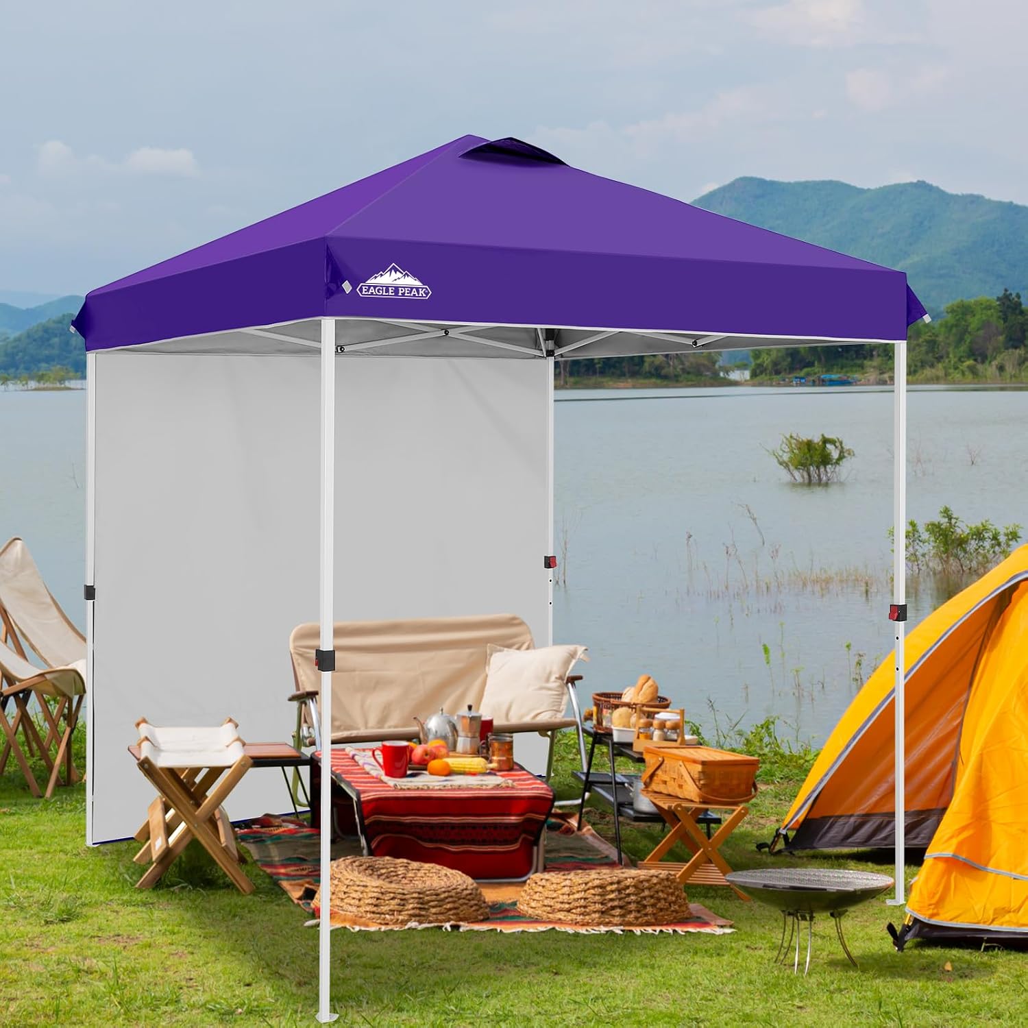 EAGLE PEAK Commercial Canopy 6.6x6.6 Pop Up Canopy Tent with 1 Sidewall, Easy Setup Heavy Duty Instant Event Shelter for Vendors & Markets, Outdoor Sun Shade, Purple