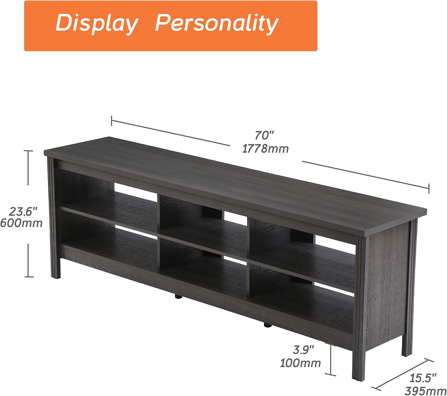 WAMPAT 70 Inch TV Stand for 75 Inch TV, Classic TV Console Table Entertainment Media Stand with 6 Storage Cubby, Television Stands for Living Room, Black