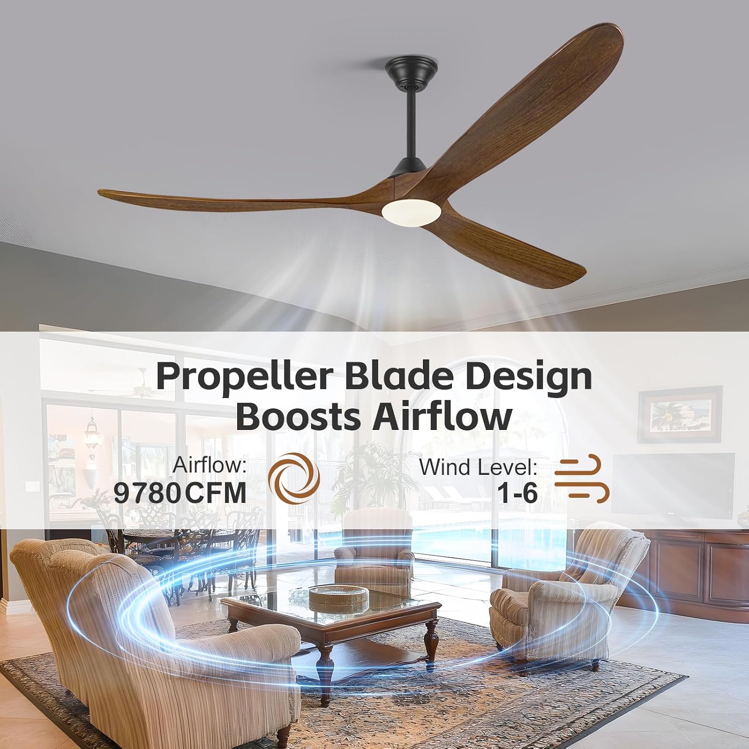 70 Inch Large Outdoor Ceiling Fan with Light, 3 Blades Wood Propeller Ceiling Fan, Modern Smart Remote/APP/Alexa Control, High CFM Quiet DC Fan for Patio Farmhouse Bedroom, 3 CCT Dimmable