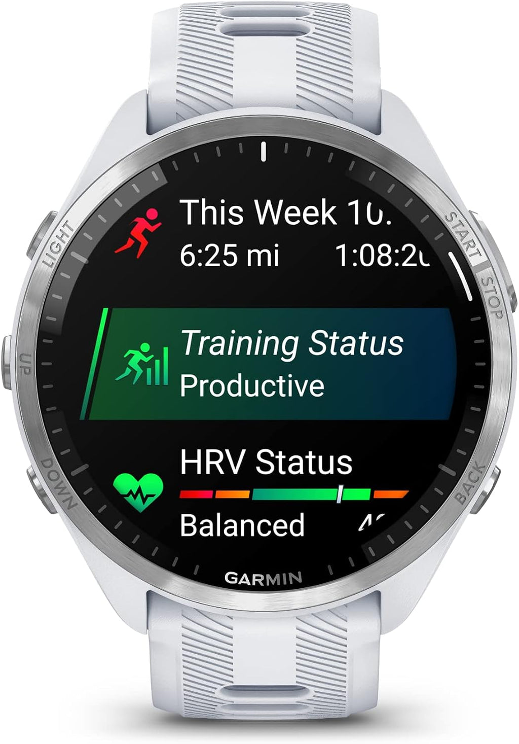 Garmin Forerunner 965 Advanced GPS Multisport Touchscreen Smartwatch, Whitestone, Heart Rate Monitor, On-Device Workouts, Up to 13 Day Battery Life w/Signature Series Power Bundle