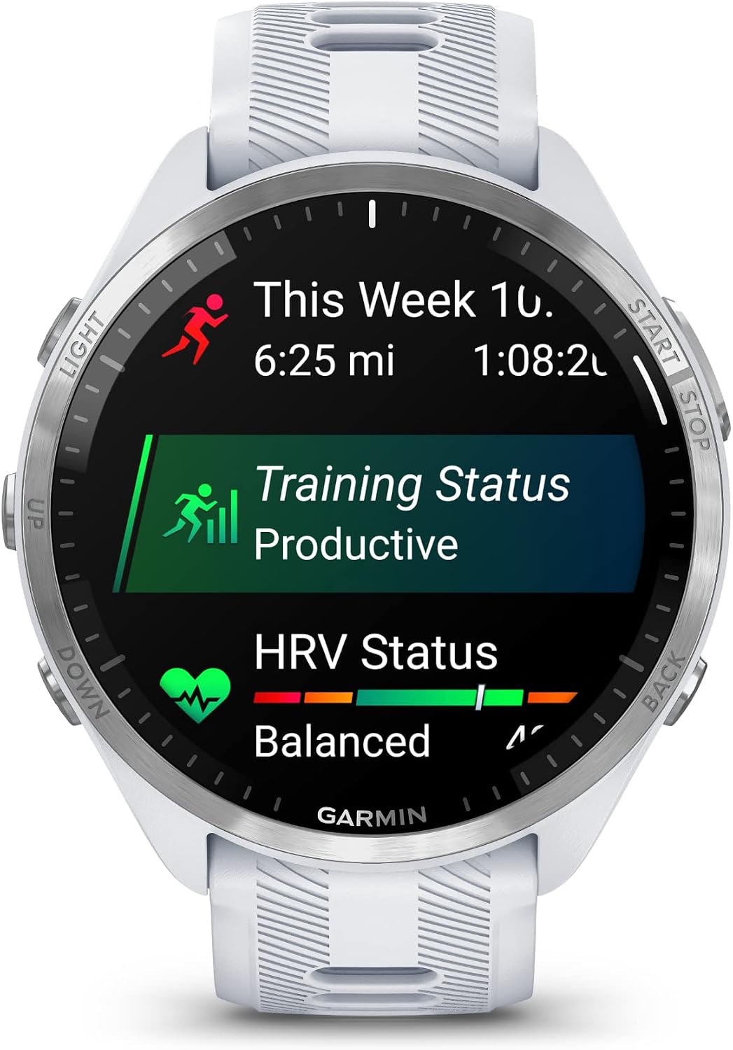 Garmin Forerunner 965 Advanced GPS Multisport Touchscreen Smartwatch, Whitestone, Heart Rate Monitor, On-Device Workouts, Up to 13 Day Battery Life w/Signature Series Power Bundle