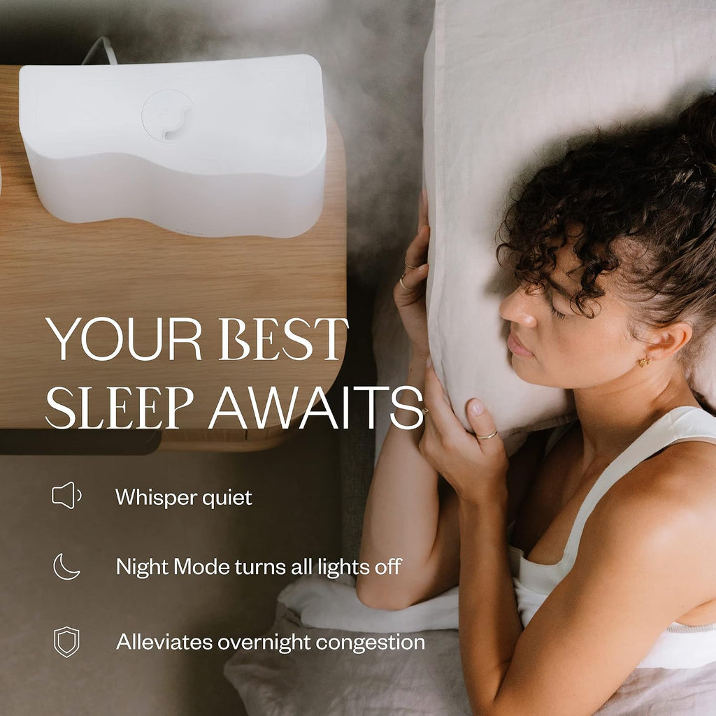 Vitruvi Cloud Bedside Humidifier, Dove, 24 Hr Run Time, 602ft Coverage, Large Home Bedroom - Night Mode - Includes 3 Month Filter
