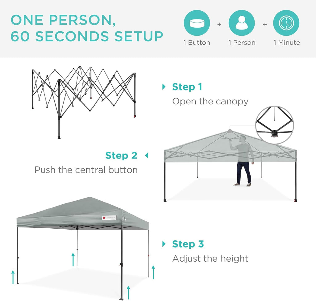 Best Choice Products 10x10ft Pop Up Canopy Tent, Outdoor Shade, 1 Person 1 Minute Set Up, Carry Case, 4 Weight Bags - Silver