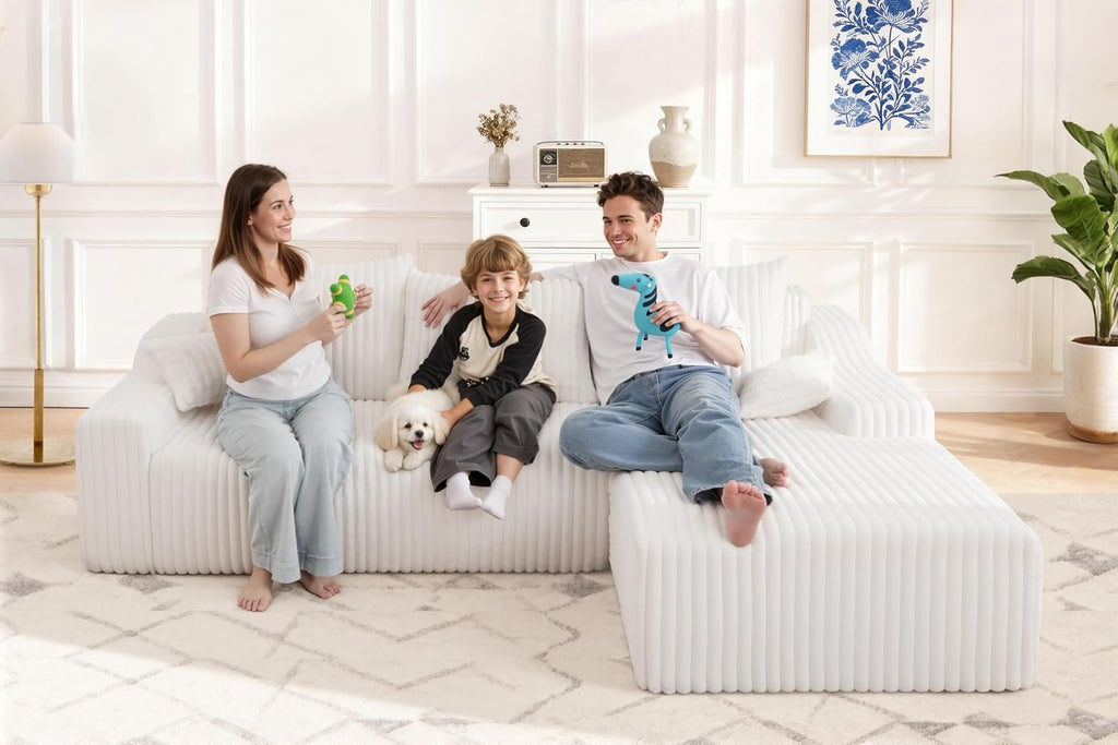 HABUTWAY 94'' Cloud Sectional Couch, Boneless Sofa with Deep Seat, Modular Comfy L-Shape Couch with Chaise for Living Room Bedroom, No Assembly Required(Beige,Right Facing Chaise)