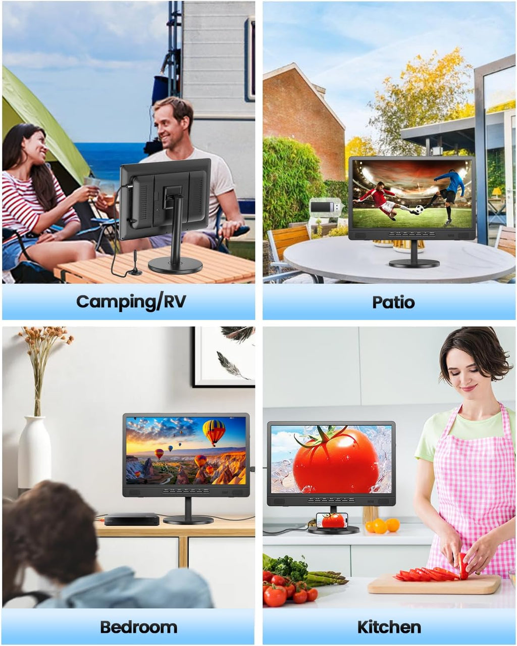 Desobry 18.5' Portable TV with Antenna, 6500mAh Rechargeable Portable Monitor with 1080P HDMI Input, AV Input, USB, Small TV for Travel, Camping, Kitchen, Bedroom, RV, Power Outage