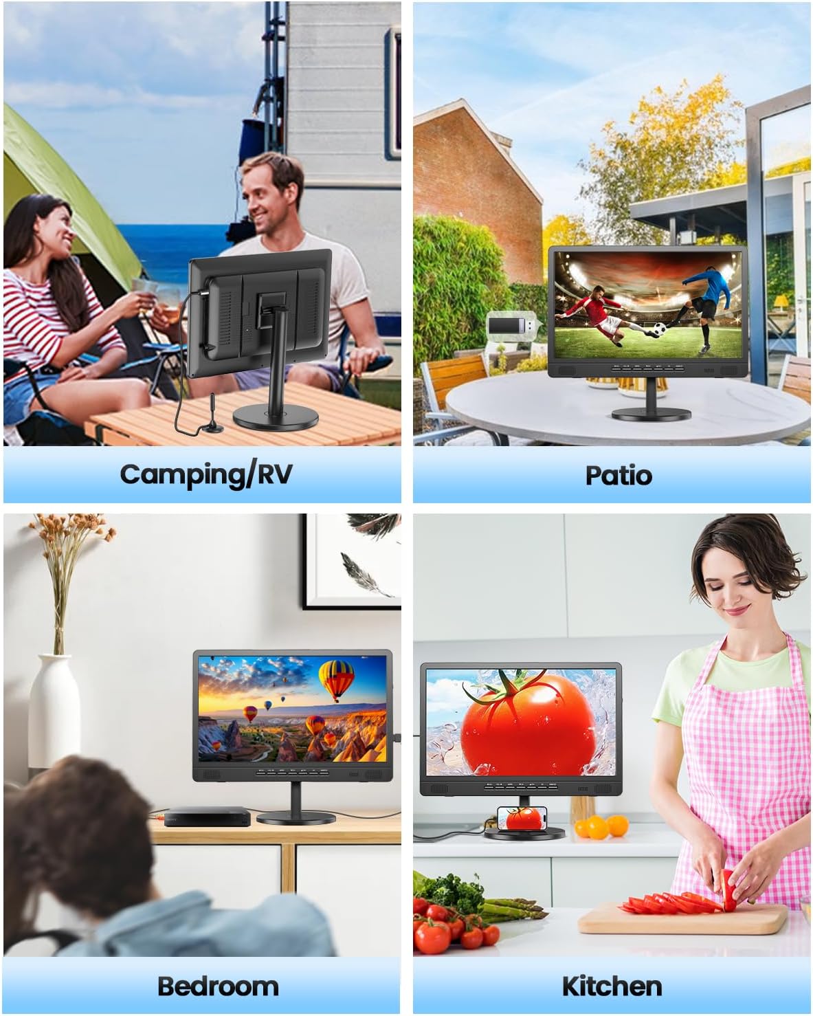 Desobry 18.5' Portable TV with Antenna, 6500mAh Rechargeable Portable Monitor with 1080P HDMI Input, AV Input, USB, Small TV for Travel, Camping, Kitchen, Bedroom, RV, Power Outage