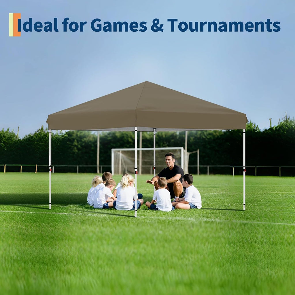 10'x10' Brown Pop Up Canopy Tent with 3 Sidewalls, Waterproof and UV Resistant Outdoor Gazebo, Easy Up Sun Shade Shelter for Parties, Events, Backyard, Camping