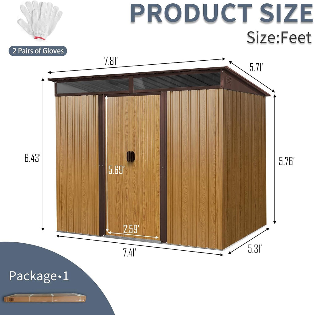 Ball & Cast 8x6 FT Outdoor Metal Storage Shed,Waterproof Garden Organizer Tool House with Foundation,Shelter Cabinet w/ 2 Transparent Panels Vents & Sliding Door,for Patio,Lawn,Coffee