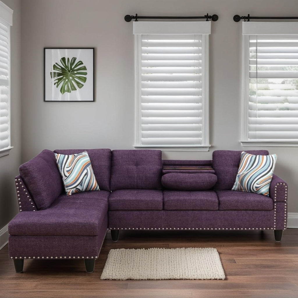 L-Shaped Sectional Sofa, Modern Sectional Couches Home Sofas for Living Room with Movable Chaise, Modular Living Room Sets Furniture for Apartment Bedroom & Office, Purple