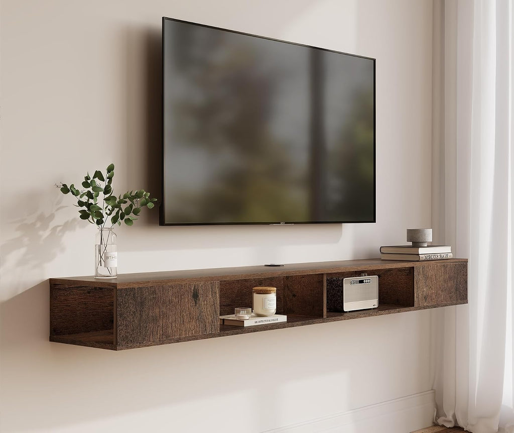 Wampat 70 inch Floating Entertainment Center for Storage, TV Shelf for Wall, Media Console for Living Room, Brown