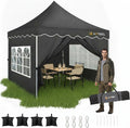 HOTEEL 10×10 Pop Up Canopy with 4 Sidewalls, UV 50+ and Waterproof 10×10 Canopy Event Tent, Thickened Frame, Space Easy Outdoor Pop Up Canopy for Vendor, Beaches, Events, Market (Black)