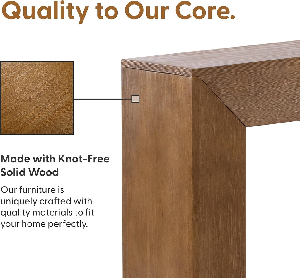 Plank+Beam Grand Console Table, 66 Inch Modern Solid Wood Sofa Table, Narrow Entryway Table for Hallway, Behind The Couch, Living Room, Foyer, Pecan Wirebrush
