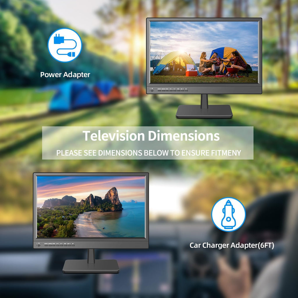 Jexiop 17inch TV,Small Flat Screen TV with ATSC Digital Tuner-HDMI &USB Port in-Dual Power-12 Volt Charger Cable and AC Power Suitable-for Caravan,Kitchen,Bedroom