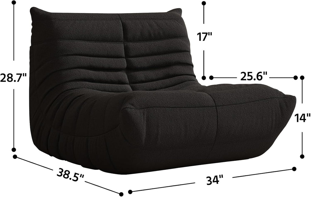 Giant Bean Bag Chair for Adults - Teddy Fleece Fireside Accent Chair with Memory Foam, Comfy Lazy Floor Sofa Couch Boneless Chaise Lounge for Living Room Bedroom Home Theaterr, 1 Seater, Black