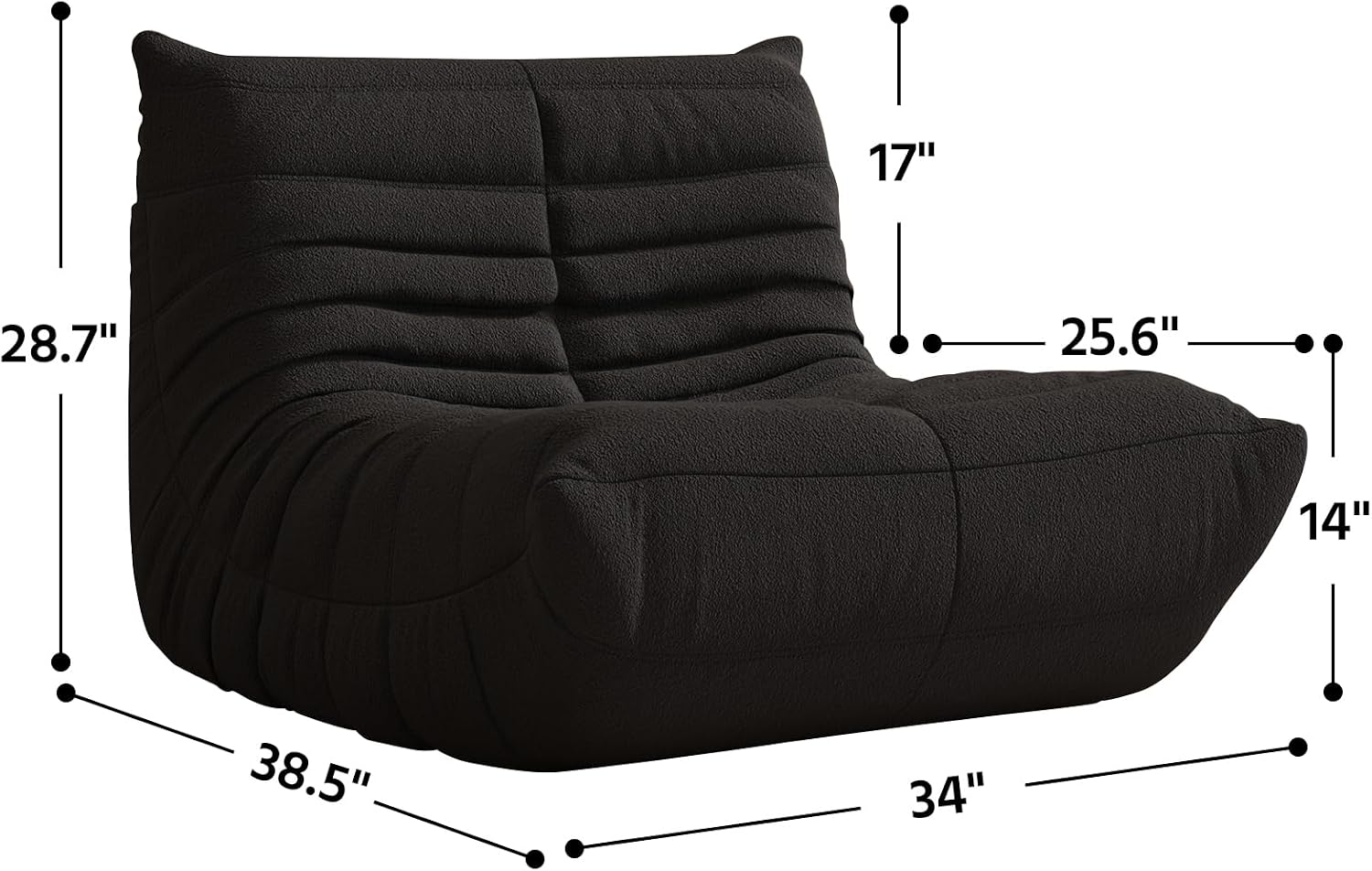 Giant Bean Bag Chair for Adults - Teddy Fleece Fireside Accent Chair with Memory Foam, Comfy Lazy Floor Sofa Couch Boneless Chaise Lounge for Living Room Bedroom Home Theaterr, 1 Seater, Black