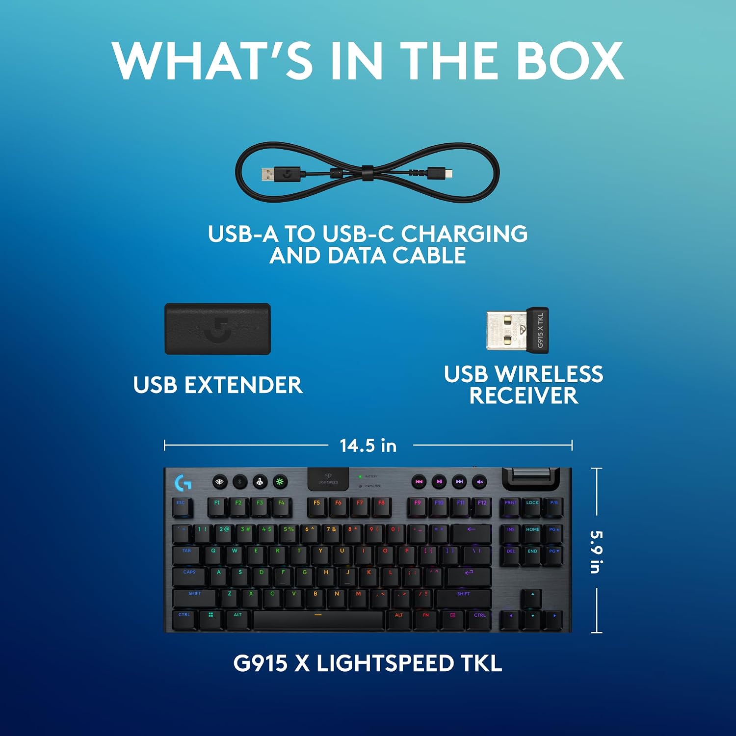 Logitech G915 X Lightspeed TKL Low-Profile Wireless Gaming Keyboard, Double-Shot PBT Keycaps, Fully Programmable Keys, RGB Backlighting, Sleek Aluminum Finishing, GL Red Linear - PC/Mac - Black