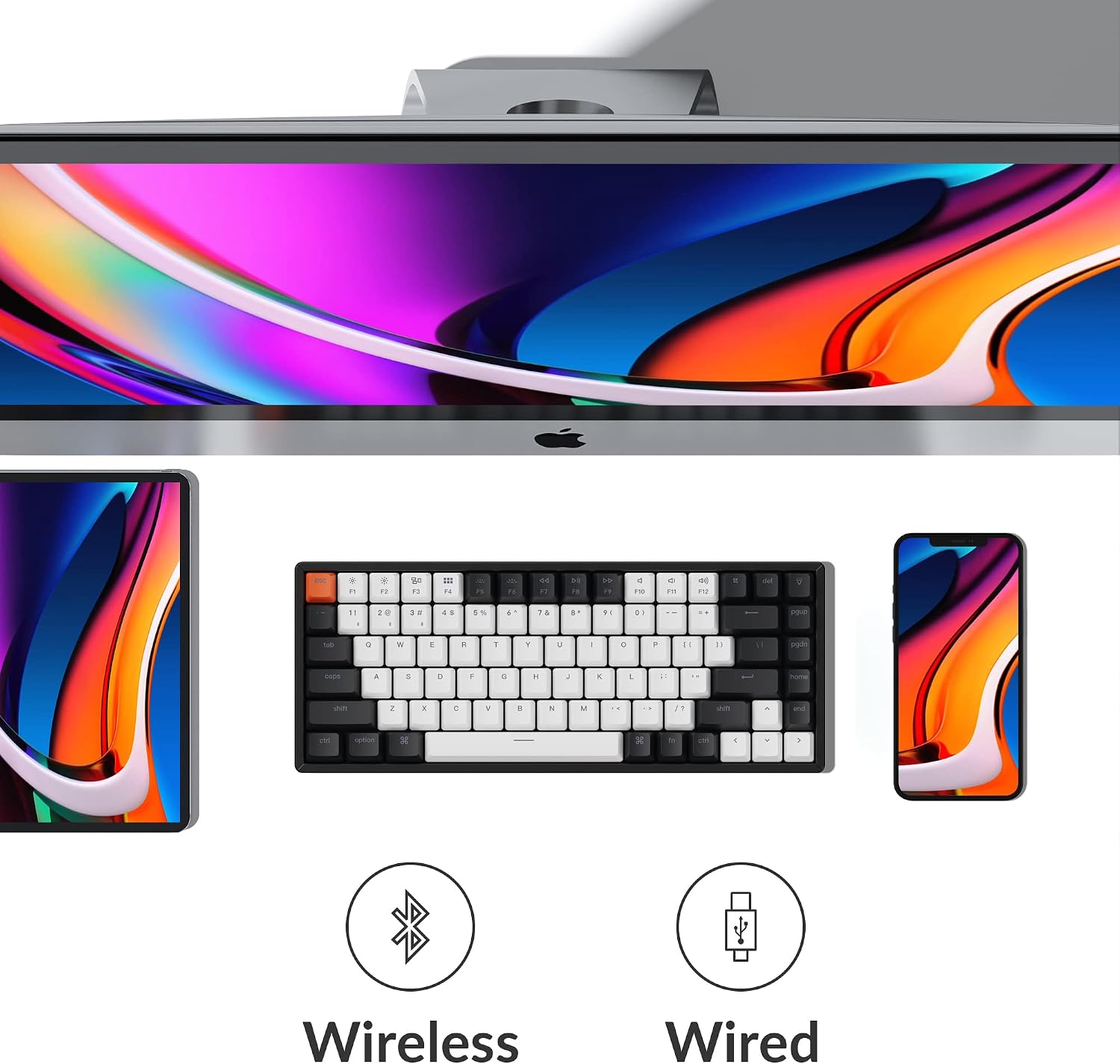 Keychron K2 75% Layout 84 Keys Hot-swappable Bluetooth Wireless/USB Wired Mechanical Keyboard with Keychron Super Red Switch/Double-Shot Keycaps/RGB Backlight/Aluminum Frame for Mac Windows Version 2