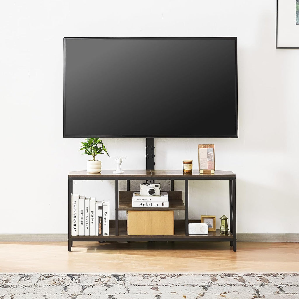 VEVOR 45' TV Stand with Mount for up to 75 in TVs, Entertainment Center with Power Outlet & LED Lights, Height Adjustable TV Console with Mount with 3 Tiers Storage Cabinets for Bedroom, Living Room
