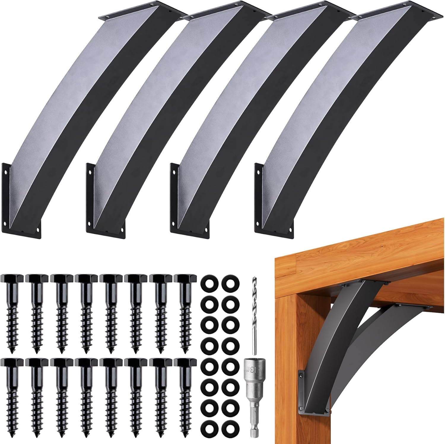 Heavy Duty 45 Degree Angle Support Bracket 4'×4' (Actual: 3.2'×3.2') Wood Beam Support Hardware Degree Post Bracket for Gazebos Pagola Porches 4Pcs