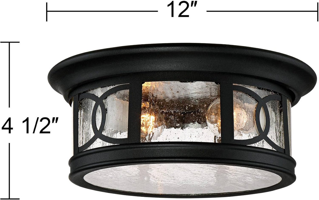 John Timberland Capistrano Mission Flush-Mount Outdoor Ceiling Light Fixture Black 12' Seedy Glass Damp Rated for Exterior House Porch Patio Outside Deck Garage Front Door Garden Home Gazebo