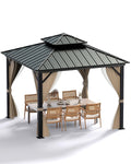 Hardtop Gazebo 10'x10' for All Weather, with Double Metal Roof, Aluminum Alloy Frame, and Net and Curtain, Permanent Building of Backyard Luxury for Patio, Deck, Backyard, Lawn, and Garden, Khaki