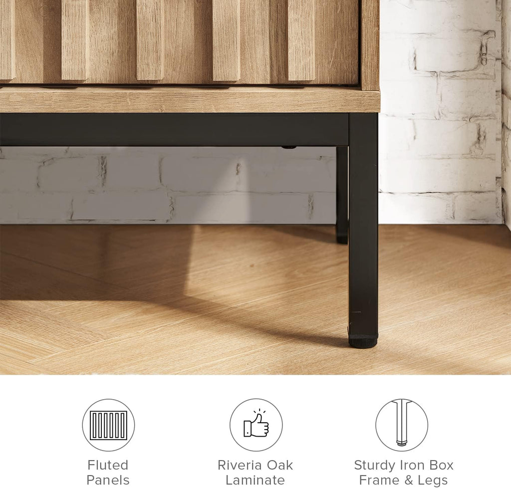 mopio Norwin TV Stand, Rustic Modern Industrial Television Stand for 60/65/70 inch TV, Fluted Entertainment Center with Storage, Wood Media Console Credenza Cabinet Table (Oak 64' TV Stand)