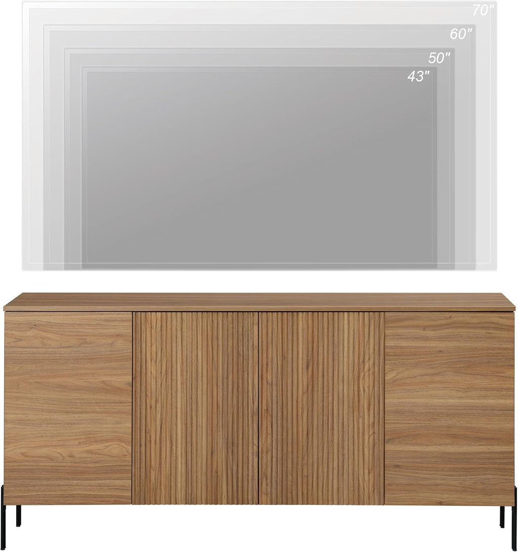 WAMPAT 61.6' TV Stand Cabinets for TVs up to 70 Inches, Entertainment Center with Storage Cabinets and 4 Doors, Mid Century Modern Media TV Console Table for Living Room Bedroom, Brown
